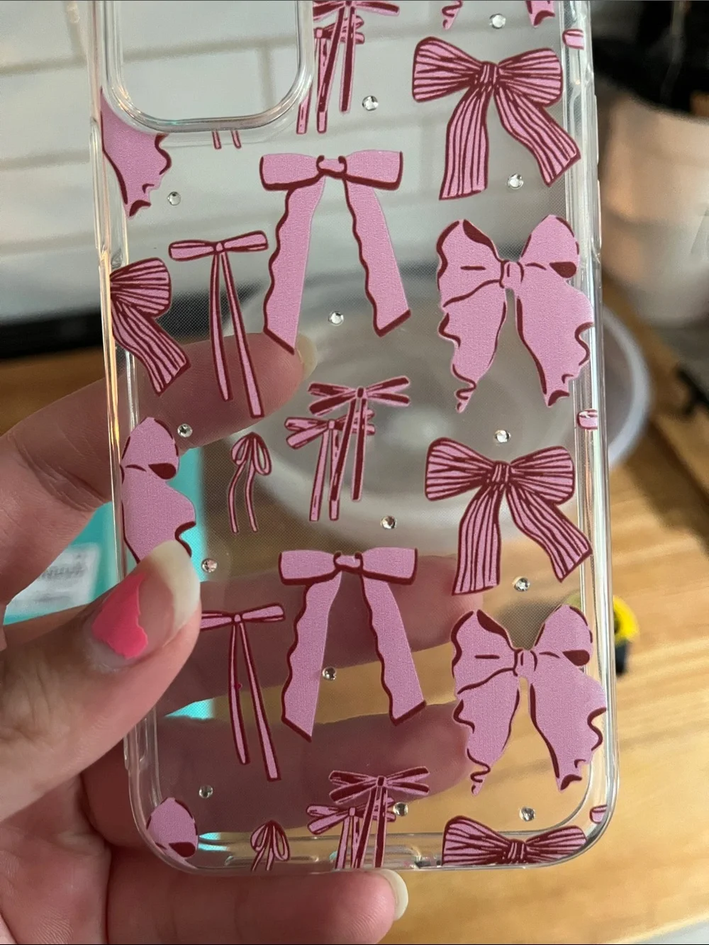 Clear Phone Case with Pink Bow Pattern for iPhone 11